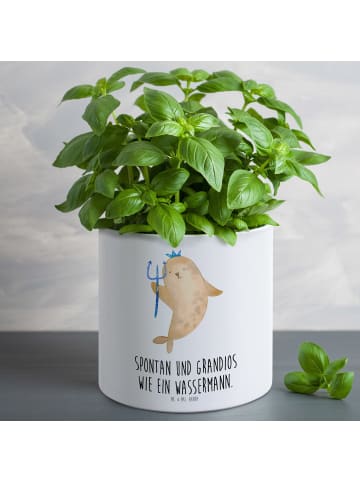 Mr. & Mrs. Panda Blumentopf Groß Sternzeichen Wassermann mit Spruch in Weiß