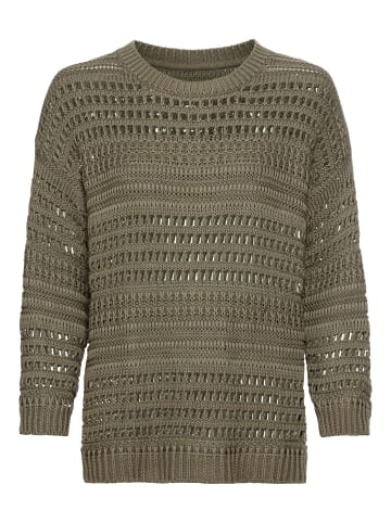 Camel Active Pullover mit Lochstrickmuster in Oliv