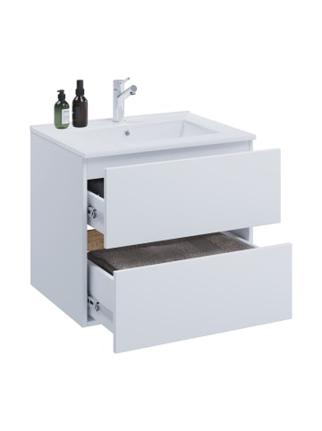 VCM  2 tlg. Badmöbel-Set mit Waschbecken Cosila-I 61 cm in Weiß / Honig-Eiche