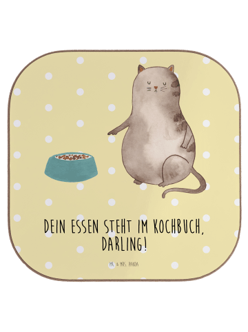 Mr. & Mrs. Panda Untersetzer Katze Fressen mit Spruch in Gelb Pastell