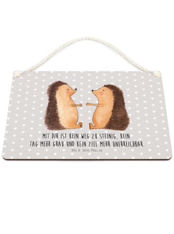 Mr. & Mrs. Panda Schild Igel Liebe mit Spruch in Grau Pastell