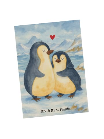 Mr. & Mrs. Panda Postkarte Pinguin umarmen Design ohne Spruch in Weiß