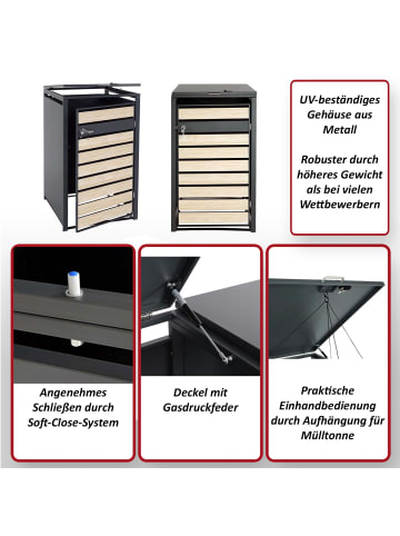 MCW 1er/2er-Mülltonnenverkleidung J81 erweiterbar, Kirsche-Holzoptik dunkelbraun