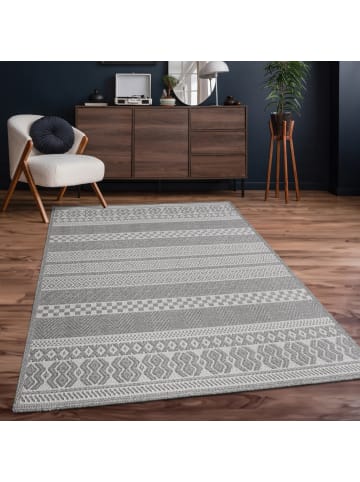 KADIMA DESIGN Teppich Kurzflor Streifen Boho Wohnzimmer in Grau