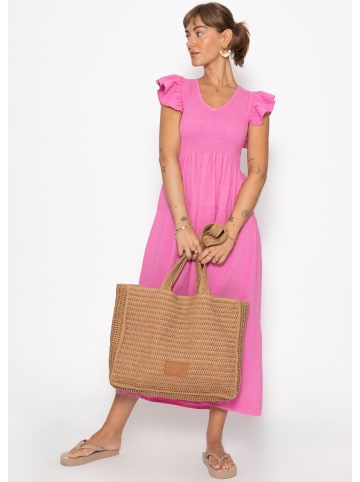 SASSYCLASSY Maxi Musselin Kleid mit Volants und Flügelärmel in Pink