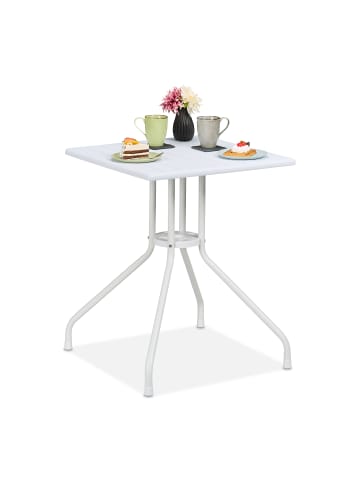 relaxdays Gartentisch "Holzoptik" in Weiß - (B)62 x (H)73 x (T)62 cm