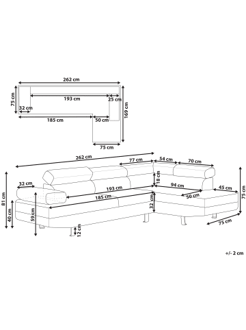 Beliani Ecksofa NORREA in Weiß/Silber - (W) 262 x (H) 85 x (L) 169 cm