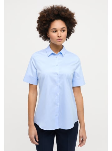 Eterna Kurzarmbluse aus Twill mit Hemd-Kragen in Hellblau