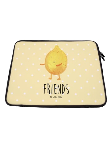 Mr. & Mrs. Panda Laptop Tasche Beste Freunde Zitrone mit Spruch in Gelb Pastell