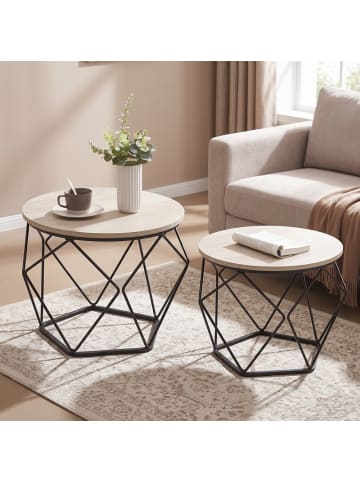VASAGLE 2er-Set:Couchtisch rund in Greige-Schwarz - (B)50 x (H)40 x (T)50 cm