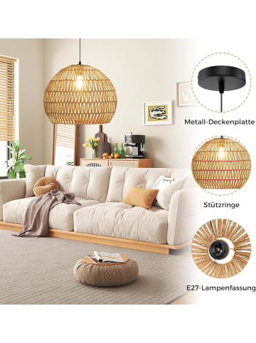 COSTWAY Pendelleuchte Deckenleuchte geflochten E27 in Braun