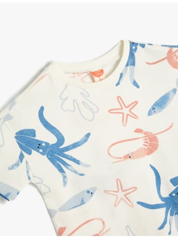 KOTON T-shirt in Ekru Gemustert