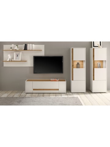 Furn.Design Wohnwand 4-teilig weiß, Eiche Wotan 340 cm, Schrankwand mit 10 Fächern