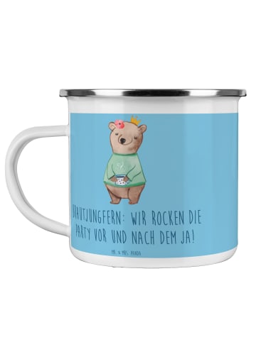 Mr. & Mrs. Panda Camping Emaille Tasse Brautjungfern Party mit S... in Sky Blue