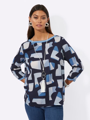 creation L Druckbluse in hellblau-mittelblau-gemustert