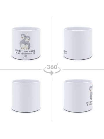 Mr. & Mrs. Panda Großer Blumenkübel Pinguine Kuscheln mit Spruch in Weiß