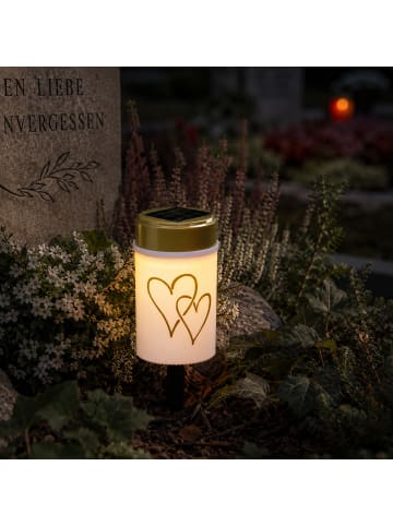 MARELIDA LED Solar Grablicht Grabkerze Herz mit Lichtsensor H: 12cm in weiß