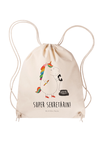 Mr. & Mrs. Panda Jutebeutel Einhorn Sekretärin mit Spruch in Creme