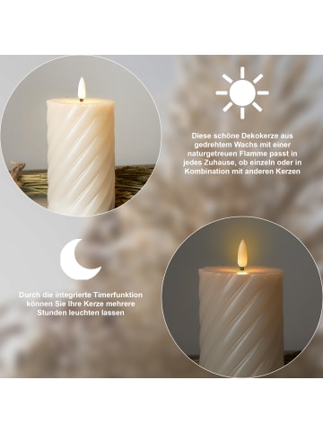 STAR Trading LED Blockkerze Flamme Swirl aus Wachs 2er-Set, 15cm, braun in Braun,Beige