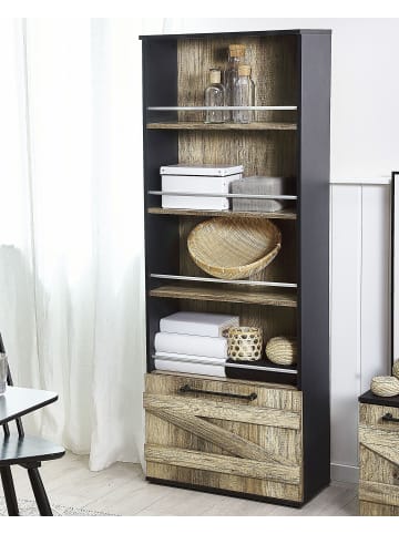 Beliani Bücherregal SALTER in Braun/Schwarz - (W) 60 x (H) 163 x (L) 30 cm
