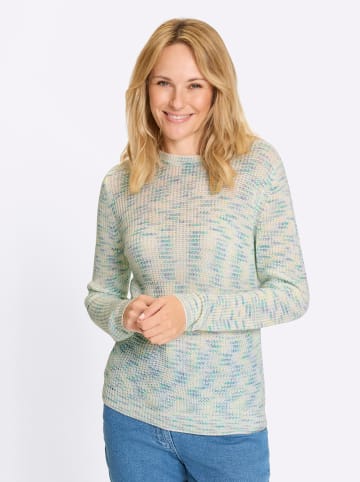 Sieh an! Rundhals-Pullover in pistazie-ecru-gemustert