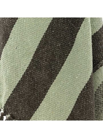 Bloomingville Decke FRELLO Grün Streifen Muster mit Fransen 160x130 cm