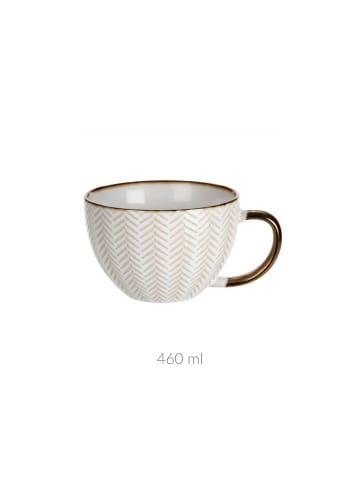 Siaki Collection Großer Becher für Kaffee oder Tee mit Untertasse in Beige, 11,6 x 7,6 x 15 cm