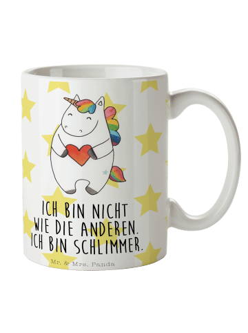 Mr. & Mrs. Panda Kaffeebecher Einhorn Herz mit Spruch in Weiß
