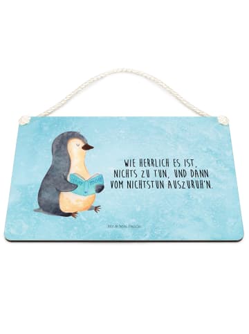 Mr. & Mrs. Panda Schild mit Spruch Pinguin Buch mit Spruch in Eisblau