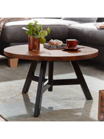 KADIMA DESIGN Massivholz Couchtisch, Sheesham Holz, Metallgestell, 60x60x35 cm