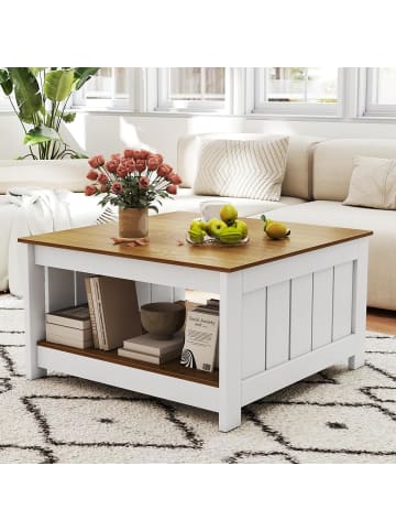 COSTWAY 2 stufiger Couchtisch Holz in Hellbraun