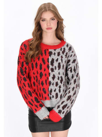 myMo ROCKS Women Sweater in grey melange red leo