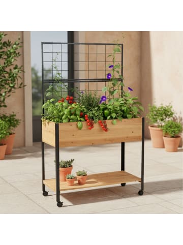 relaxdays Hochbeet in Natur/ Schwarz - (B)102 x (H)165 x (T)47,5 cm