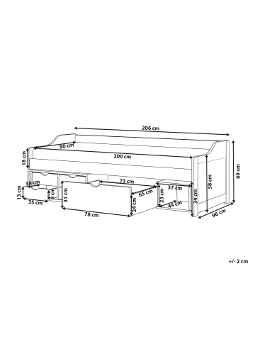 Beliani Tagesbett ROYVILLE in Braun - (W) 96 x (H) 69 x (L) 206 cm