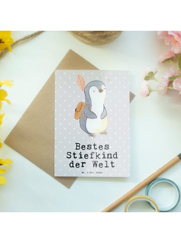 Mr. & Mrs. Panda Glückwunschkarte Pinguin Bestes Stiefkind der W... in Grau Pastell