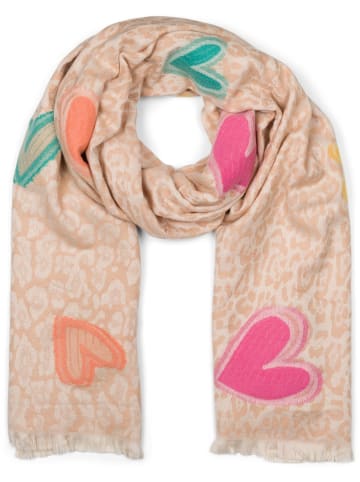 styleBREAKER Schal mit Leo und Herz Muster in Beige