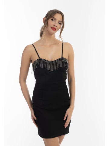 faina Damen Minikleid Mit Perlenketten in Schwarz