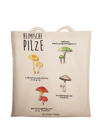 Mr. & Mrs. Panda Jutebeutel Heimische Pilze mit Spruch in Creme