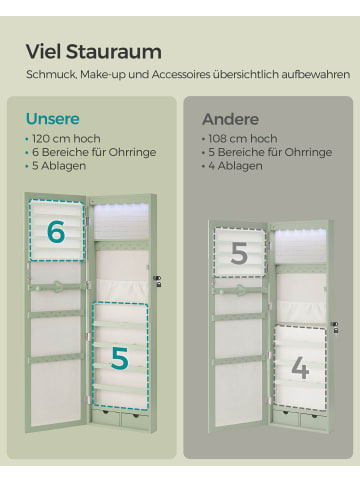 SONGMICS Schmuckschrank Berit in Lorbeergrün - (B)37.6 x (H)129.2 x (T)9.9 cm