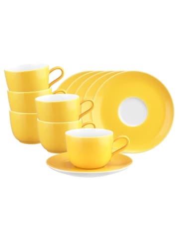 Seltmann Weiden 6er Set Kaffeetassen mit Untertassen Liberty Pure Colors in 260 ml in Yellow Glow
