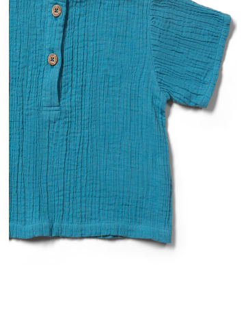 Little Green Radicals Kurzärmeliges Henley-Top in Blau mit lockerer Passform