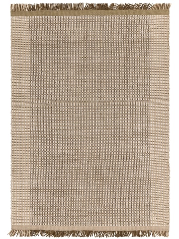 KADIMA DESIGN Teppich Wolle, Korbmuster, Handgewebt, Fransig, Schallabsorbierend in Olivgrün