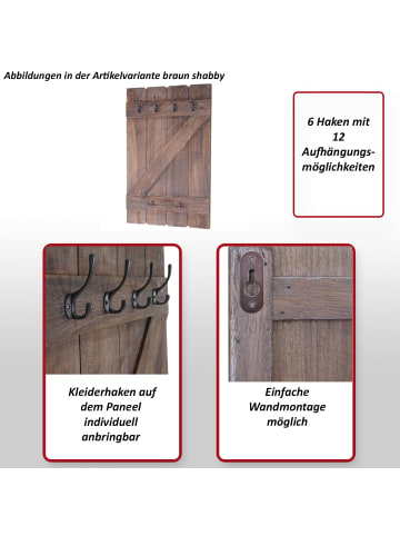 MCW Wandgarderobe D13 mit 6 Haken, Weiß shabby