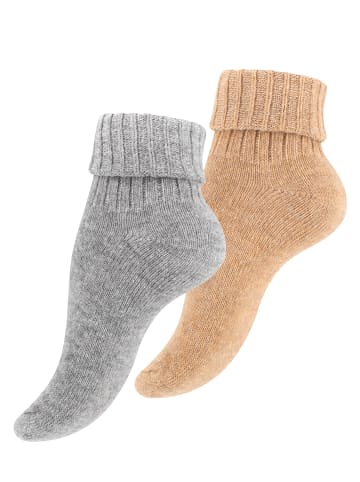 Cotton Prime® 2 Paar Wollsocken Alpaka Socken mit Umschlag in hellgrau/beige