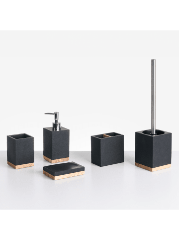 Beliani 5-tlg Badezimmer-Zubehör TAPICHE in Schwarz/Braun/Silber