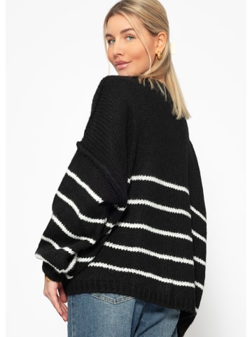 SASSYCLASSY Gestreifter Cardigan mit Außennähten in Schwarz