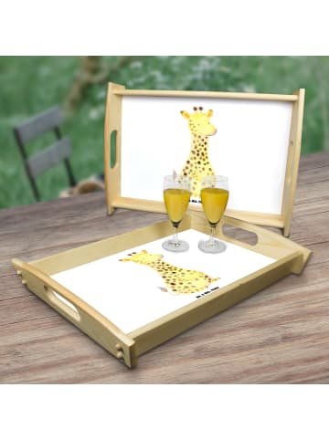 Mr. & Mrs. Panda Holz Servierbrett Giraffe Zufrieden ohne Spruch in Weiß