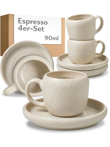 Cosumy Espressotassen Set 90 ml, 4er Set, handglasiert, Steingut