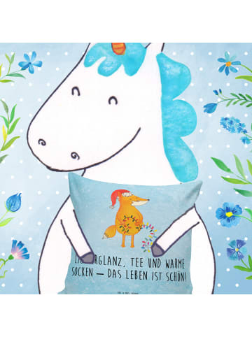 Mr. & Mrs. Panda 40x40 kissen Fuchs Weihnachten mit Spruch in Eisblau