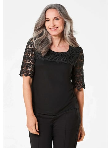 GOLDNER Kurzgröße: Viskose-Blusenshirt mit Spitze in schwarz